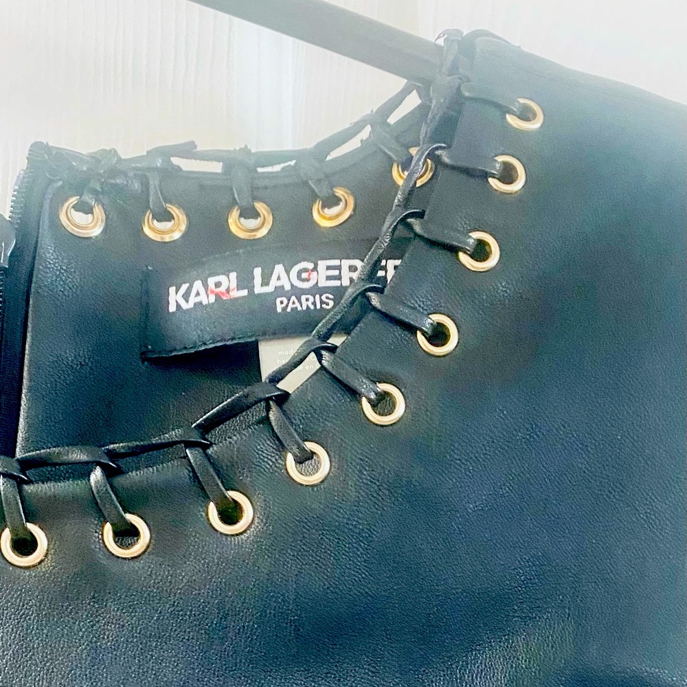 Karl Lagerfeld Black Vegan Leather Dress, size 6 - Picture 5 of 5